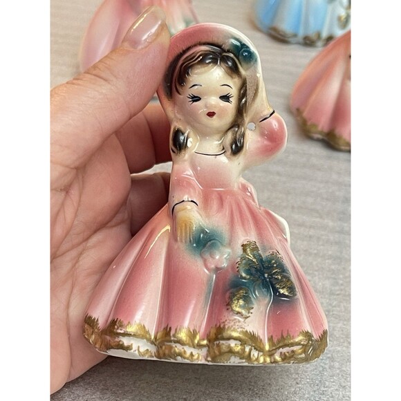 Lot of 4 1950s VTG Southern Belle Clapper Girl Porcelain Bell Figurines Japan - Picture 4 of 12